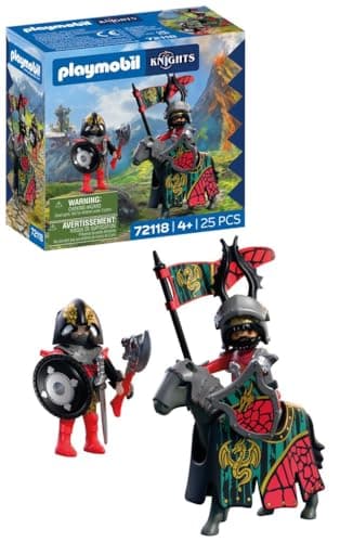 Image of Playmobil | Knights | Dragon Knight Leader | Knight on Horseback with Banner and Companion | Knights Toy for Children Aged 4+ | 72118
