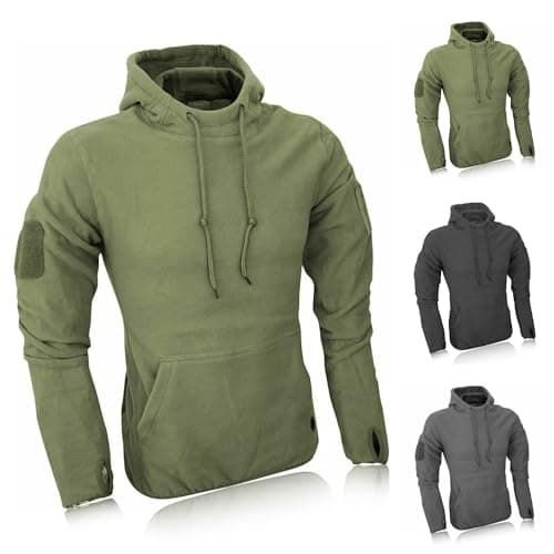 Image of Swift Wear Men's Outdoor Utility Polar Fleece Hoodie – Heavy-Duty Full-Zip Sweatshirt for Work, Hiking, and Fishing (UK, Alpha, M, Regular, Regular, Olive Green)