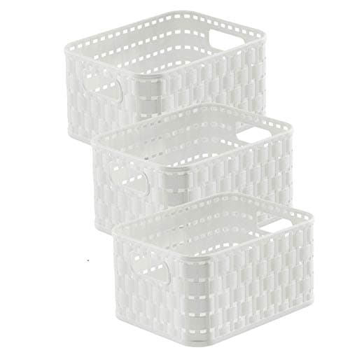 Image of Rotho Country Set of 3 Storage Baskets 2 Litre, Plastic (PP) BPA-free, White, 3 x A6/2 Litre (18.3 x 13.7 x 9.8 cm)