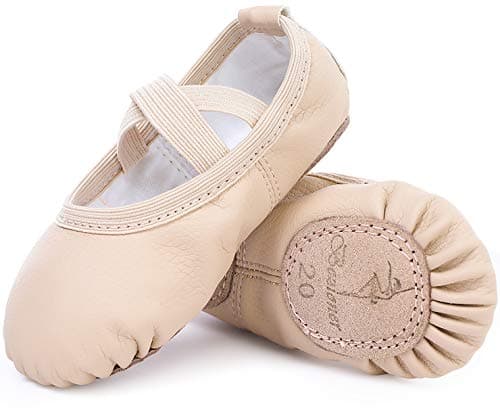 Image of Ballet Shoes Leather Ballet Flats Split Sole Dance Slippers for Girls Toddlers Women Beige 11 UK Child (29 EU)