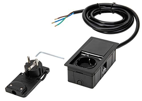 Image of Kopp by ASA VersaHIT Mono 939662016 Built-In/Table Socket with Push Button Lid for Installation in Furniture/Worktops, 1 x Earthing Contact Socket, 2 m Connection Cable, 3400 W/16 A, Matt Black