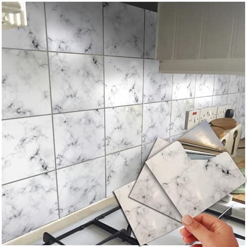 Image of 72 Marble Grey Black Tile Stickers Mosaic Granite Tile Stickers Transfers 15x15cm 6x6 Cover for Kitchen Bathroom Stick On Wall Peel N Stick Tile Decals