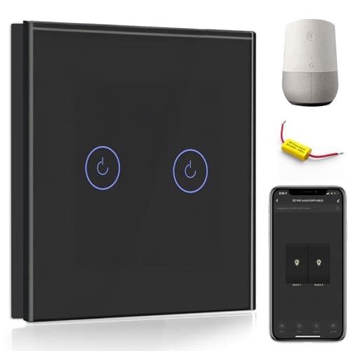 Image of BSEED WiFi Touch Switch Black,2 Gang 1 Way Smart Light Switch Compatible with Alexa and Google Home,with Smart Life Remote Control(No Hub Required)-No Need Neutral Wire