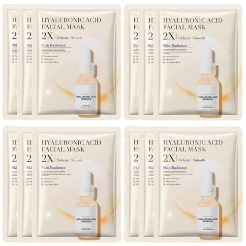 Image of JORUN 12 Pcs Hyaluronic Acid Hydrating Sheet Face Mask Set - Korean Sheet Masks Moisturizing,Anti-Aging, Brightening Face Masks Skincare Multipack - Vegan for All Skin Types