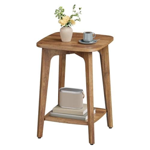 Image of VASAGLE Side Table, Small Square End Table with Lower Shelf, Nightstand for Small Spaces, Living Room, Bedroom, Honey Brown LET236K01