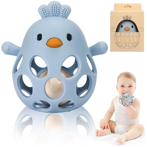 Image of Venditer Baby Teething Rattle Toy Grasping Ball with Rattle, Baby Teether Silicone BPA-Free Sensory Montessori Toy Early Development for Babies for 3, 6, 9 12 Month Gift Blue