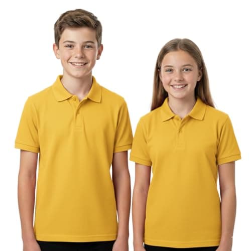 Image of IMFAA Yellow Pack of 2 Kids Boys and Girls School Uniform Polo Plain Short Sleeve Tops Shirts Outdoor Gym Sports Wear (Yellow 7-8 Years)