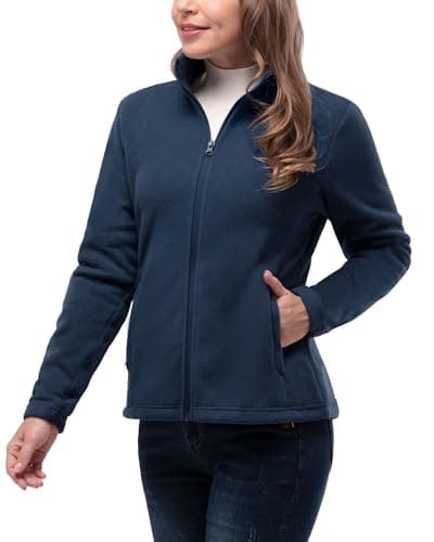 Image of 33,000ft Womens Fleece Jackets Ladies Lightweight Warm Full Zip Coat Breathable Microfleece Ladies Sweater Casual Long Sleeve, Ideal for Travelling Outdoor Sport Midnight BLue M