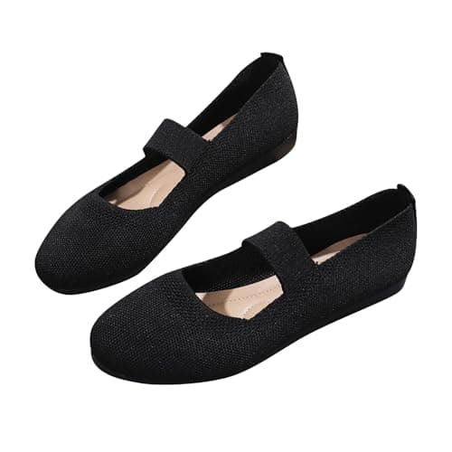 Image of Womens Ballet Flats Clearance Round Toe Knit Dress Shoes Slip On Casual Breathable Ballerina Walking Shoe Wide Width Flat Loafers Casual Soft Loafer Sandals for Shopping, Work and Other Occasions
