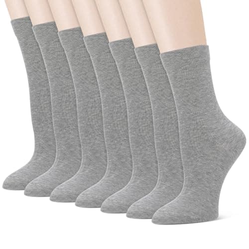 Image of Zuimei 7 Pairs Thin Women Cotton Socks, Breathable Basic Grey Ladies Crew Socks Soft Sock for Business Office and Casual, Size UK 4-6.5