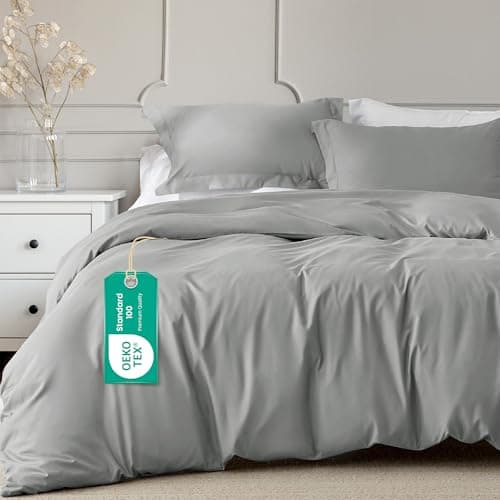 Image of Linens World 200 Thread Count 100% Egyptian Cotton Duvet Quilt Cover Bedding Sets with Pillow cases (Silver Grey, Super King)