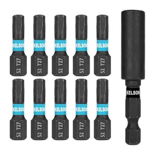 Image of KELSON 10pcs T27 Torx Star Drive 25mm Impact Rated Screwdriver Bits with 60mm Magnetic Bit Holder 1/4" Universal