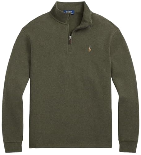 Image of Polo Ralph Lauren Men's Classic Estate-Rib Quarter-Zip Pullover Sweater, Rl Olive Green Heather, XL