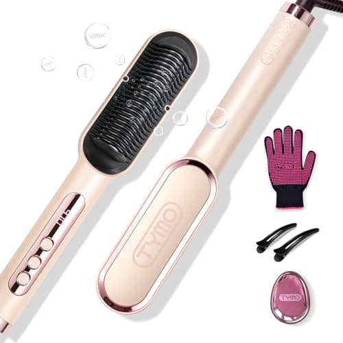 Image of TYMO Ring Plus Hair Straightener Brush with Ionic UK - Straightening Brush with Nano Titanium Coating for Even Heat, 9 Temperature Settings & LED Screen, Hot Comb,Professional Hair Tools for Styling