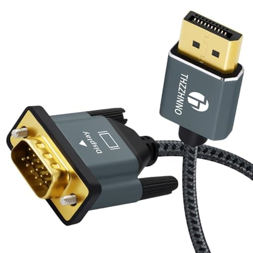Image of Thzzhnno DisplayPort to VGA Cable 2M, DP to VGA Adapter Lead for Computer, Laptop, Monitor, PC, TV, Projector