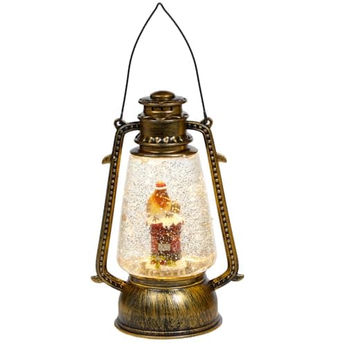 Image of Christmas Robin Lantern LED Water Spinner 24cm Glitter Light up Decoration (Robin and Postbox 2518)