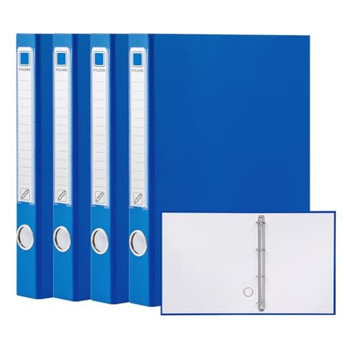 Image of Hotyin Ring Binders 4 Pack, 4 D-Ring Binder, 45mm Spine, A4 Ring Folder, 2.5mm Hardboard + PVC, Document Folder for Files Organisation, Office Supplies (Blue)