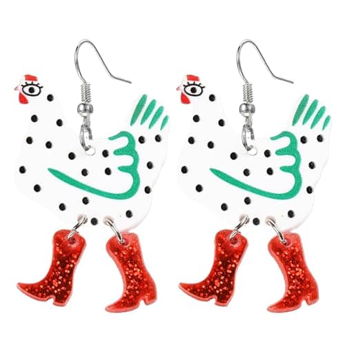 Image of Charm Buddy Funky Mrs Chicken Hen Chick in Boots Womens Girls Dangle Dangly Earrings Jewellery (4. White & Red)