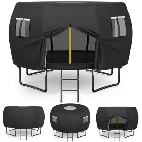 Image of COSHNIBI Outdoor Round Trampoline Cover,Trampoline Tent 12FT Suitable for 8 Curved Pole Round Trampoline, Black(Cover Only)