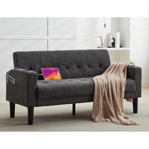 Image of GRAVFORCE Sofa 2 Seater Comfy Upholstered Loveseat Sofa with Cup Holder Pocket Storage Small Sofas for Living Room Bedroom Office Dark Gray