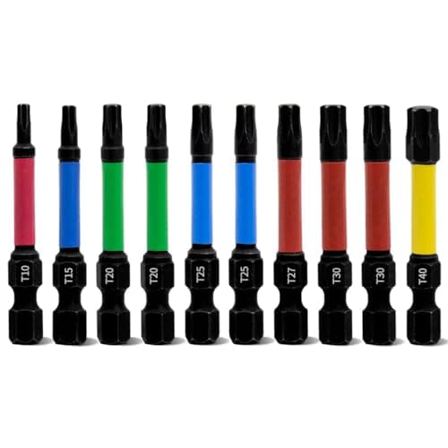 Image of Meccion Torx Screwdriver Bit Set 10pcs 50mm Length Professional Star Magnetic Impact Driver Bits T10 T15 T20*2 T25*2 T27 T30*2 T40-1/4" Hex Shank