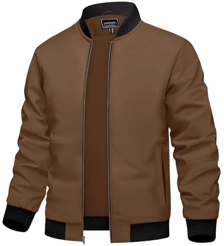 Image of TACVASEN Bomber Jacket Men Summer Waterproof Jackets Smart Casual Lightweight Sports Outdoor Windbreaker Coat Brown,2XL
