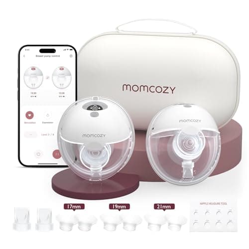 Image of Momcozy M5 Smart Breast Pump, APP Controlled Wearable Hands‑Free Electric Pump, 3 Modes 9 Suction Levels, Portable Lightweight Pump, 24mm Flange, 2 Count, Quill Gray