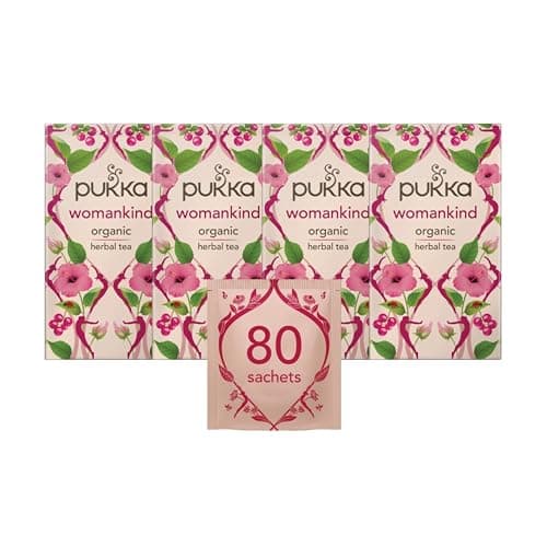 Image of Pukka Herbs | Womankind Organic Herbal Tea Box | Chamomile, Shatavari, Vanilla, Cranberry, Rose, Hibiscus | Ideal For Balanced Harmony | Caffeine Free | 4 Packs | 80 Plant Based Biodegradable Tea Bags