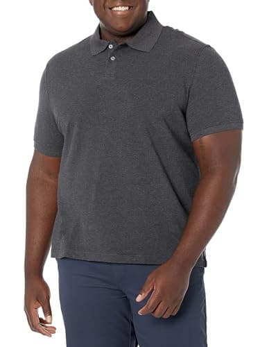 Image of Amazon Essentials Men's Slim-Fit Cotton Pique Polo Shirt, Charcoal Heather, XL
