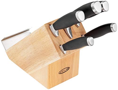 Image of Stellar James Martin Kitchen Knife Set Wooden Block with Knives - 5 Piece Set, Carbon Stainless Steel, Razor Sharp Blades, Anti-Slip Handles