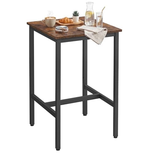 Image of VASAGLE High Table, Square Bar Table, Steel Frame, 60 x 60 x 92 cm, Easy Assembly, for Kitchen, Living Room, Industrial Style, Rustic Brown and Black LBT25X