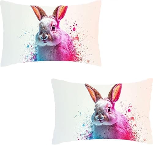 Image of Cushion Covers Set of 2 Pack 30x50cm Rabbit Linen Cushion Cover Sofa Cushions Pillowcases with Smooth Invisible Zip Rectangle Outdoor Decorative Throw Pillows Home Decor Sofa Bedroom Colorful I0P-174