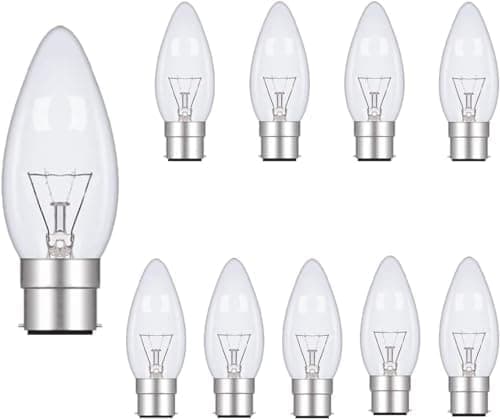 Image of 10 Pack B22 Candle Bulbs 40W, Bayonet Light Bulbs Clear Dimmable, 2700K Warm White