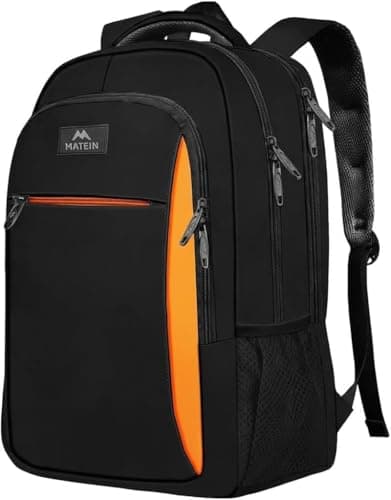 Image of MATEIN Travel Laptop Backpack, Work Bag Lightweight Laptop Bag, Rucksack for Men Work, Anti Theft Business Backpack, Water Resistant School Rucksack Gift for Men and Women, 15.6 Inch, Black Orange