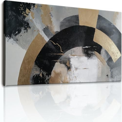 Image of Framed Canvas Wall Art – Multicoloured Geometric Semicircle Artwork, Waterproof Shabby Chic Chic Abstract Print with Hook, Wall Decor for Living Room, Bedroom Pictures for Wall or Prints, 40L x 30W