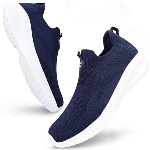 Image of Giniros Mens Slip On Trainers Casual Trainers Shoes Breathable Running Walking Sneakers Lightweight Tennis Shoes Soft Comforble Mesh Gym Workout Sneakers, Dark Blue UK 10