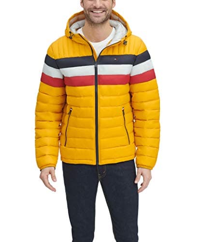 Image of Tommy Hilfiger Men's Water Resistant Ultra Loft Filled Hooded Puffer Jacket - Yellow - XL