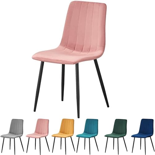 Image of MOF Dining Chair, Velvet Dining Chairs with Padded Seat and Backrest, Sturdy Metal Legs - Accent Chair for Kitchen, dining room, living room or home office (PINK STRIPE)
