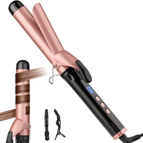 Image of JAETON Curling Wand Hair Curler, Curling Tongs with Clamp, New Upgraded Ceramic Curling Iron, Dual Voltage, Adjustable Temp for Long Hair (32MM)