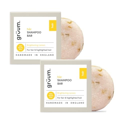 Image of grüum Twin Pack Brightening Shampoo Bar 50g - Solid Shampoo Bars for Hair Up to 60 Washes - Plastic Free Vegan Bar for Men & Women - Paraben Free Rich Lathering Bars for Colour Treated Hairs