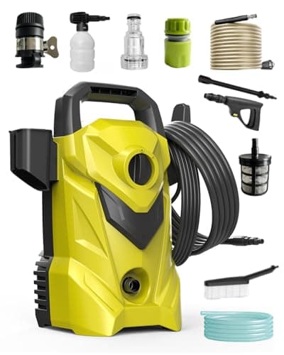Image of Electric Pressure Washer 1800W, 135Bar Power Washer with 420L/H Flow Rate, 10M High Pressure Hose, Quick Connect System, Foam Cannon & Auto Stop for Car, Patio, Garden Cleaning