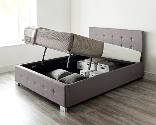 Image of Aspire Beds Upholstered Storage Ottoman Bed Frames With End or Side Opening Ottoman Lift, End Opening, Grey Linen, 5ft King Size 150 x 200