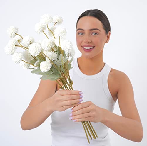Image of Sorola 6 Chrysanthemum Stems Artificial Flowers Faux Tulips Floral Foam 52cm Large Flower Bouquet Bunches Arrangements for Home Decor (White)