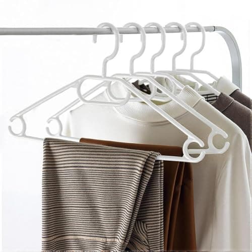 Image of LIVHOME 20 Pack Flexible Plastic Hangers, Non-Slip White Clothes Hangers with 360° Swivel Hook, Hooks for Ties/Scarves, 40cm Wide for Adult Clothes and Coats