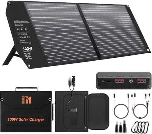 Image of Mesuvida 100W Portable Solar Panel with 5 Ports, 24V MC4/ DC/QC 3.0 USB-A & USB-C (PD 65W), Camping Solar Panel Kit, Foldable Solar Charger for Camping Power Stations Off-Grid