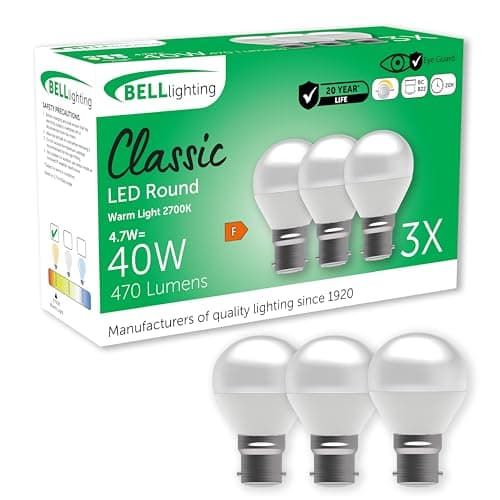 Image of BELL Lighting B22 Bayonet Dimmable Light Bulb LED Golf Ball 3 Pack | Warm White 2700K | 470 Lumen 4.7W | Energy Saving Round LED Light Bulb | 40W Lamp Equivalent
