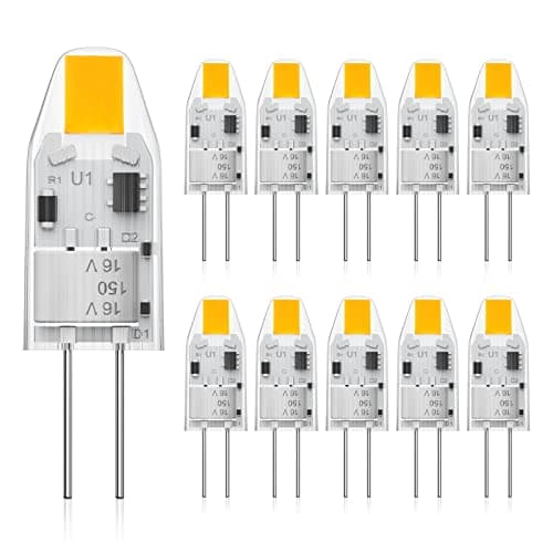 Image of Cxyemt G4 LED Light Bulb AC/DC 12V, 1W Equivalent 10W Halogen Bulbs, Soft Warm White 2700K, No Flickering Energy Saving Capsule Bulb, G4 Bi-Pin Base Lamps, Non-Dimmable, 10PCS