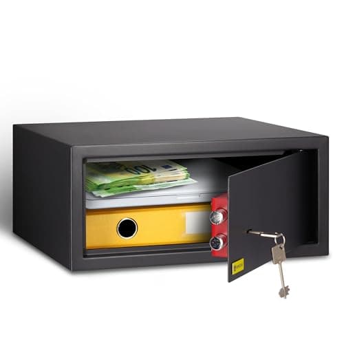 Image of HomeSafe HV24K Safe Box with Key Lock, 20x44x38cm (HxWxD), Money Lock Box for Home Security, Storage Safety Locker, Safe for Cash Savings, Jewelry or Money, Laptop