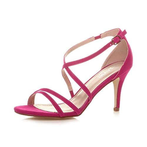 Image of Ajvani Womens Ladies mid high Heel Strappy Crossover Wedding Sandals Shoes Size 3 36, Fuchsia Pink Suede, 3 UK
