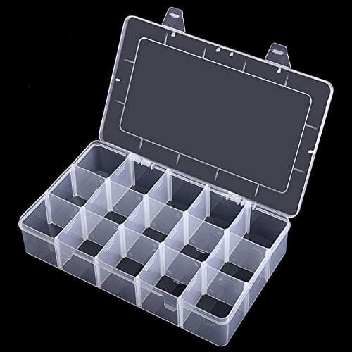 Image of Benbilry Benvivy Plastic Jewelry Box Organizer Container Storage Box Compartment Organizer with Adjustable Dividers 15 Grids for Beads Jewelry Earring Tool Fishing Hook Small Accessories (15 Grids)